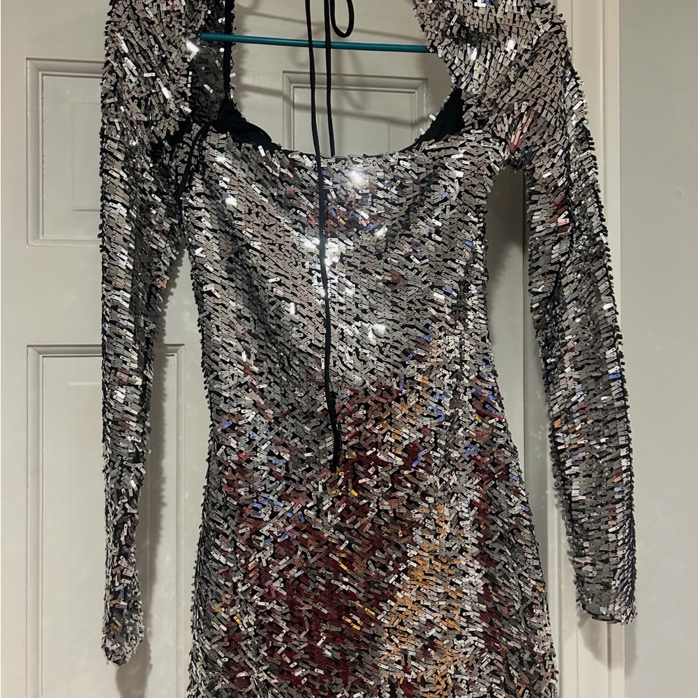 Lucy in the Sky Silver Sequin Long Sleeve Dress